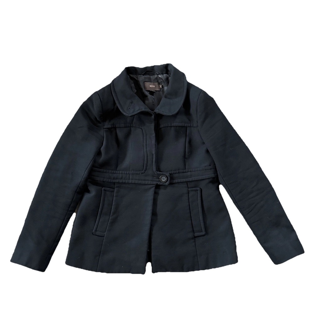 Reiss Peacoat Women Small Black Wool Pea Coat Jacket